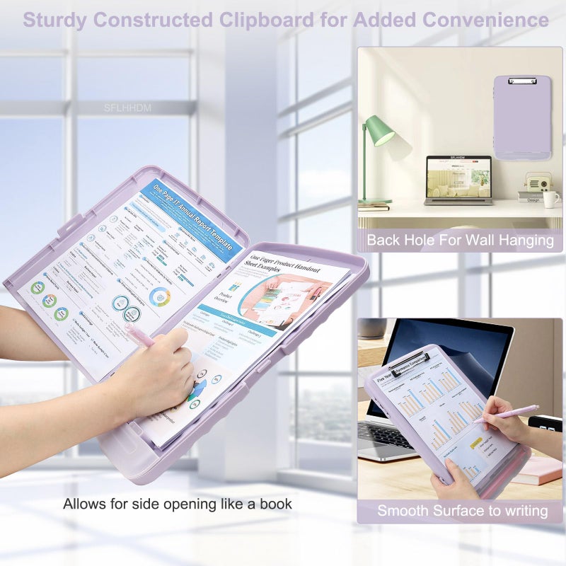 SFLHHDM Clipboard With Storage For Office Supplies Storage Clipboard With Pen Holder Nursing Clipboards With Low Profile Clip Clip Boards 8.5X11 With Storage For Nurse Teacher Must Haves Clipboards-02Purple - Image 5