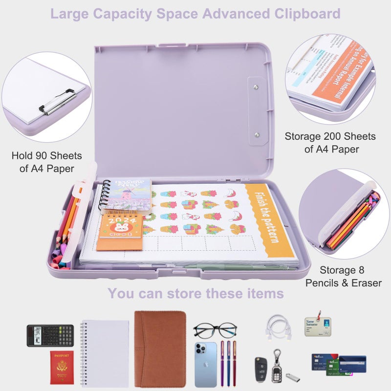 SFLHHDM Clipboard With Storage For Office Supplies Storage Clipboard With Pen Holder Nursing Clipboards With Low Profile Clip Clip Boards 8.5X11 With Storage For Nurse Teacher Must Haves Clipboards-02Purple - Image 2