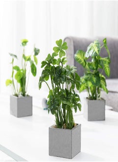 MyGift MyGift Artificial Assorted Plants Faux Tabletop Greenery in Gray Cement Square Pots, Set of 3  - Image 2