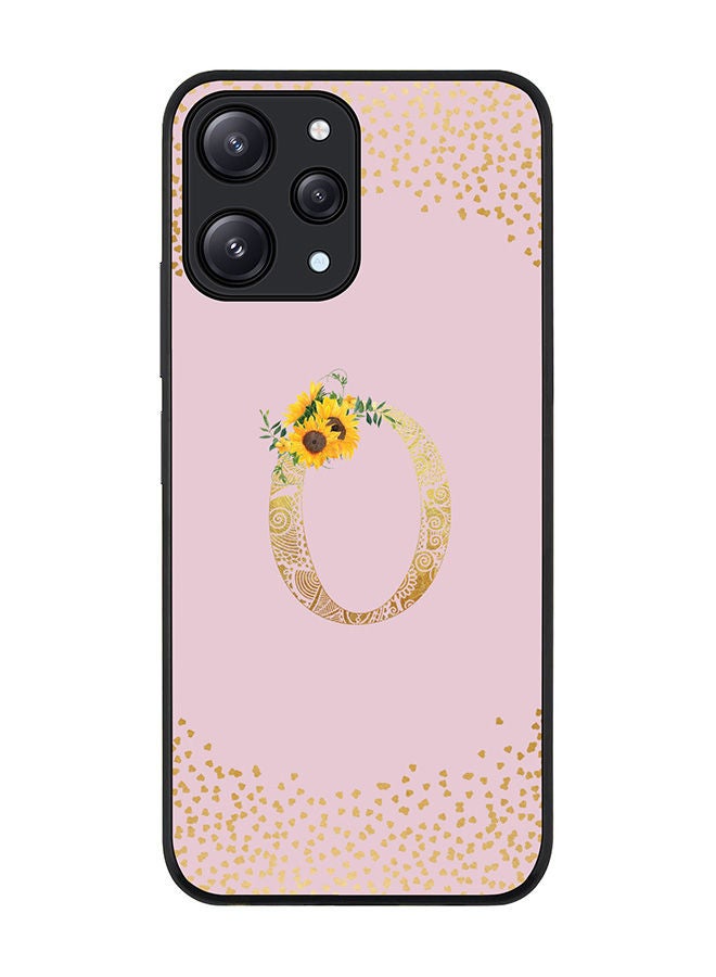 Stylizedd Rugged Black edge case for Xiaomi Redmi 12 4G, Slim fit Soft Case Flexible Rubber Edges Anti Drop TPU Gel Thin Cover -  Custom Monogram Initial Letter Floral Pattern Alphabet - O  (Pink ) - Image 1