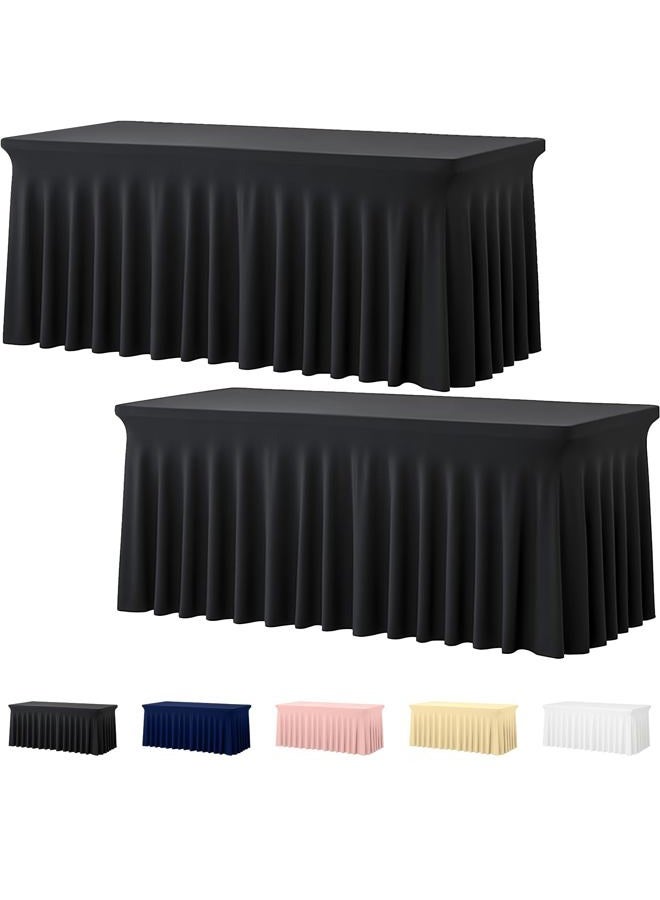 DEEPDREAM 2 Pack Black Spandex Fitted Tableclothes for 6 Foot Rectangle Tables, Wrinkle Free 6FT Fitted Table Cover, Stretch Tablecloth Table Skirt for Party, Banquet, Wedding and Events - Image 1