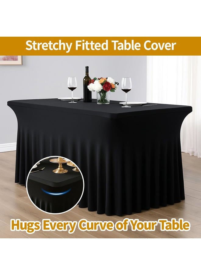 DEEPDREAM 2 Pack Black Spandex Fitted Tableclothes for 6 Foot Rectangle Tables, Wrinkle Free 6FT Fitted Table Cover, Stretch Tablecloth Table Skirt for Party, Banquet, Wedding and Events - Image 2