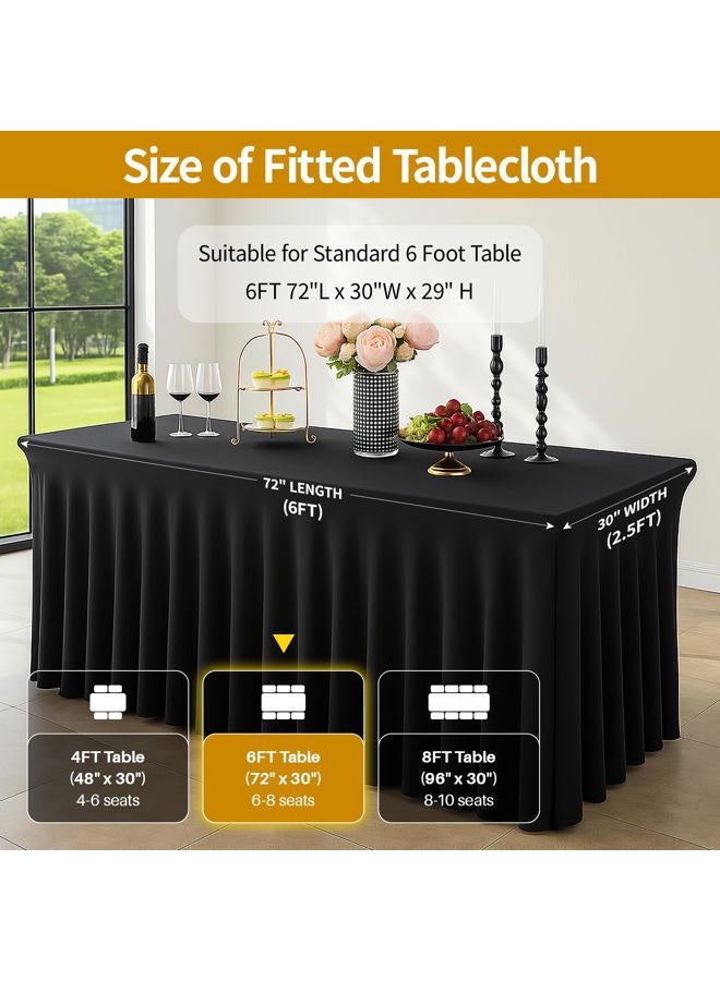 DEEPDREAM 2 Pack Black Spandex Fitted Tableclothes for 6 Foot Rectangle Tables, Wrinkle Free 6FT Fitted Table Cover, Stretch Tablecloth Table Skirt for Party, Banquet, Wedding and Events - Image 3