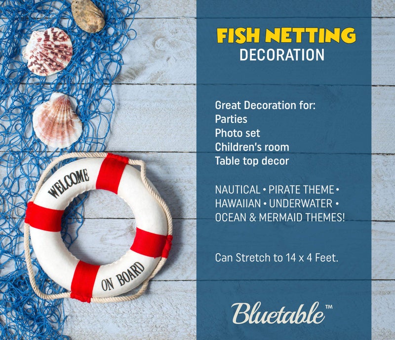 Bluetable Fish Net Decoration Party Decor Blue Cotton Netting 48" x 144" Inches. Fishnet for Nautical, Pirate, Hawaiian, Underwater, Beach, Ocean & Mermaid Parties. - Image 2