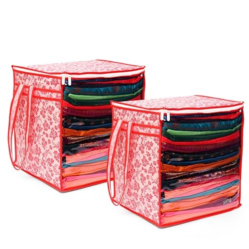 LAXIS HOMFIL Brand - Laxis Non-Woven Jumbo Saree Bags, Peach Color Transparent Saree Covers With Zip, Saree Covers For Storage With Moisture & Dust Proof (Pack of 2) - Image 1
