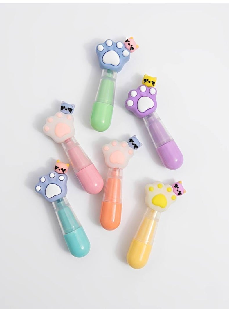 6-Piece Cute Cat Paw Mini Highlighter Set - Pastel Colors, Aesthetic Chisel Tip Markers for School, Office, & DIY Journaling - Kids & Students Stationery Gift Set - Image 3