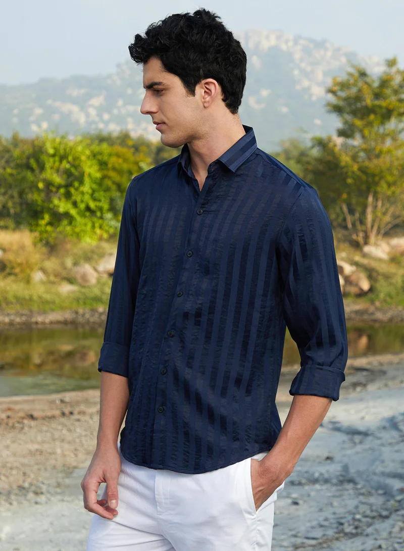 Campus Sutra Men's Navy Blue Candy-Striped Shirt