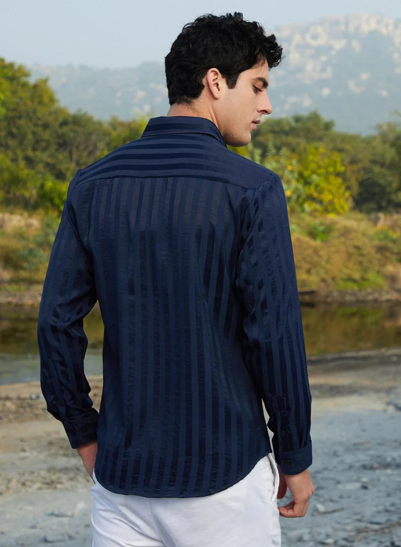 Campus Sutra Men's Navy Blue Candy-Striped Shirt