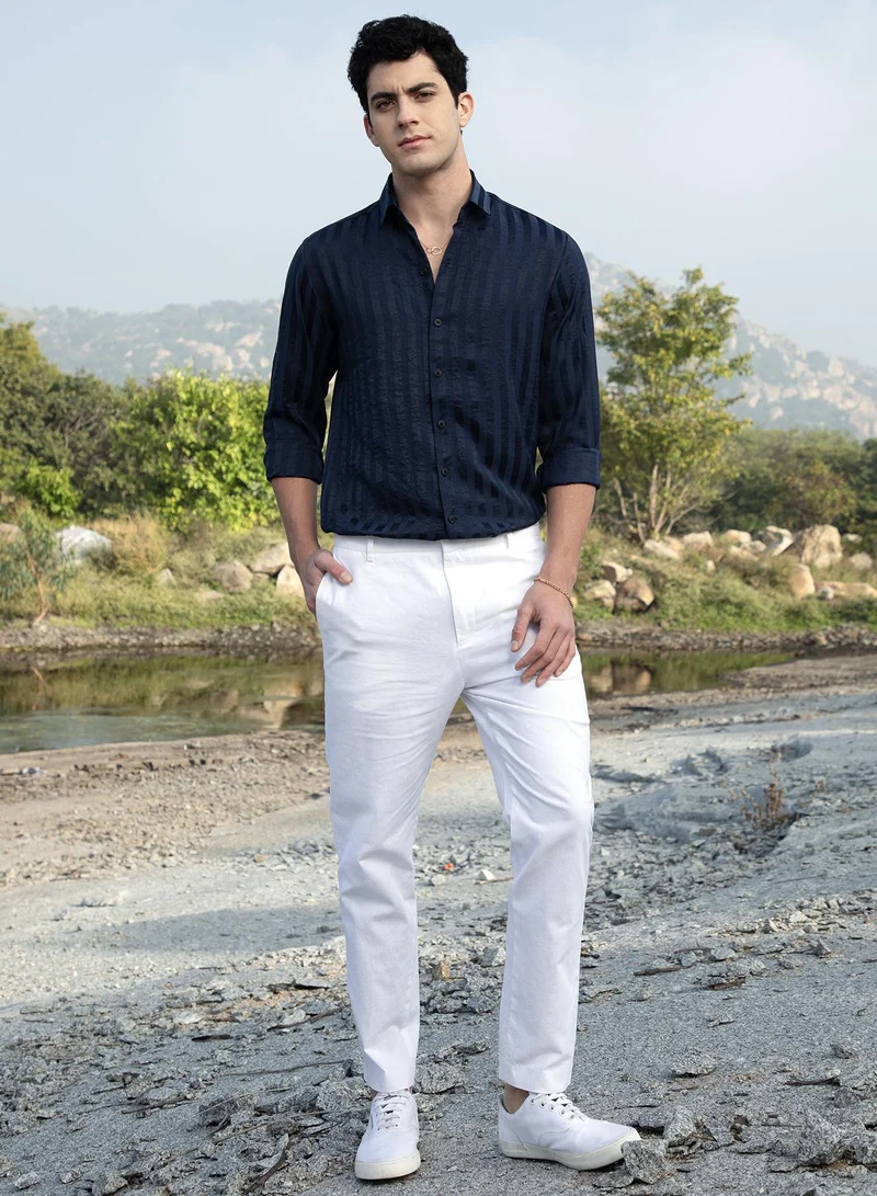 Campus Sutra Men's Navy Blue Candy-Striped Shirt