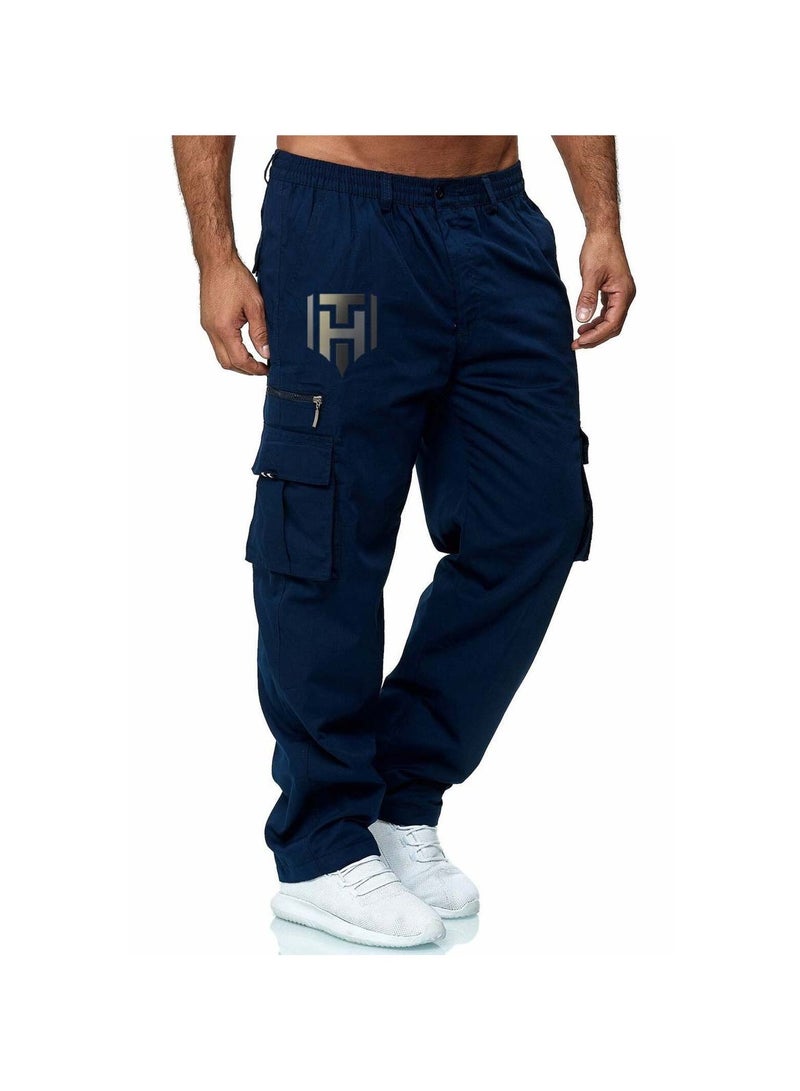 Huitich Men’s Casual Multi-Pocket Workwear Trousers Navy, Size L - Image 5