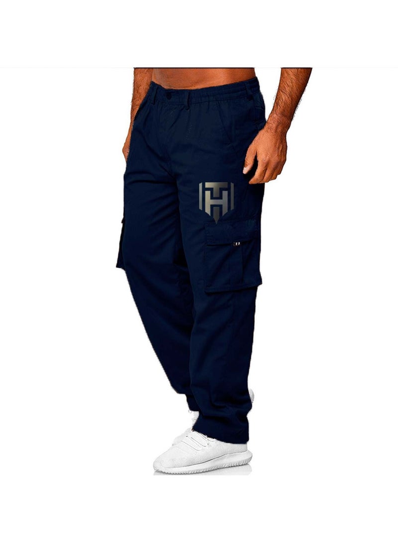 Huitich Men’s Casual Multi-Pocket Workwear Trousers Navy, Size L - Image 4