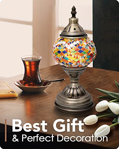 Yarra-Decor Turkish Moroccan Lamp with Bronze Base Handmade Tiffany Mosaic Glass Lamps Portable Bedside Lamps with Rechargeable Battery 2000mAh (LED Bulb Included) (Multicolor1) - Image 4