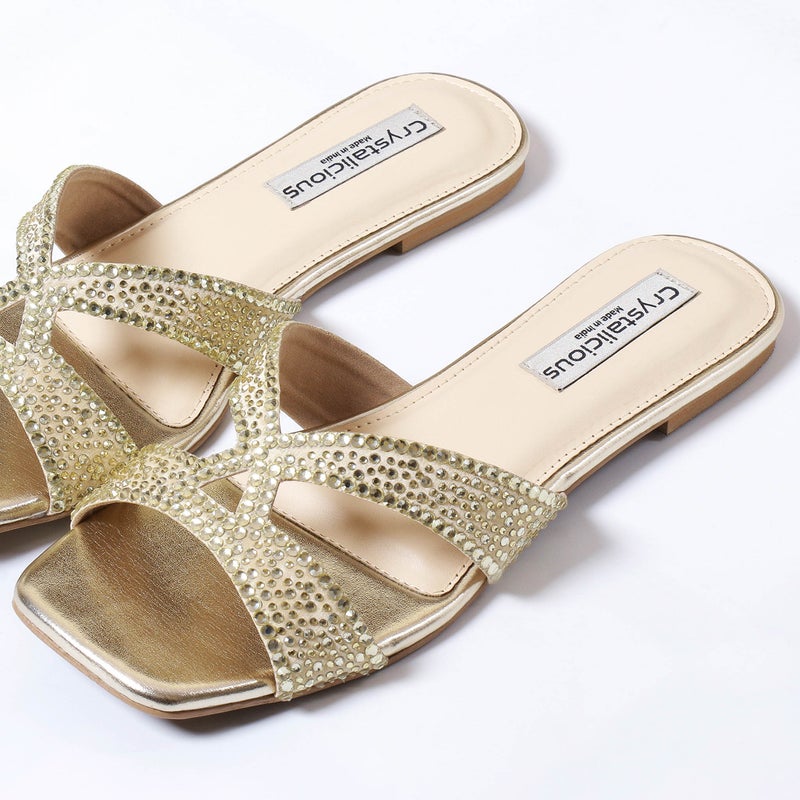 Crystalicious Sapphire Handcrafted Chic & Comfort Rhinestones Women Flat Sandal Non-Slip For Day-To-Night Wear - Image 2