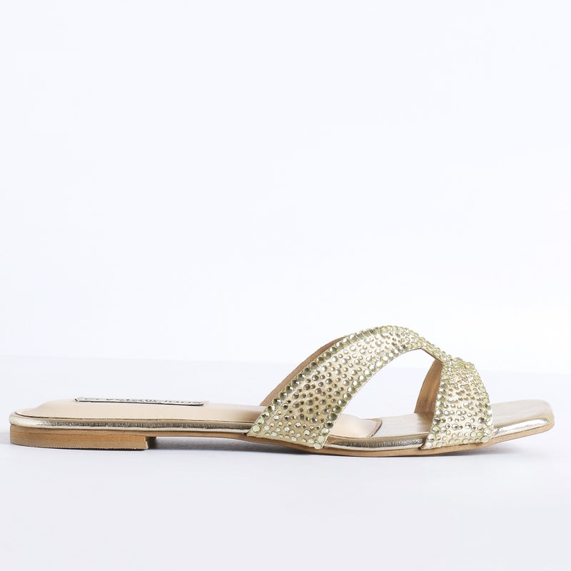 Crystalicious Sapphire Handcrafted Chic & Comfort Rhinestones Women Flat Sandal Non-Slip For Day-To-Night Wear - Image 4