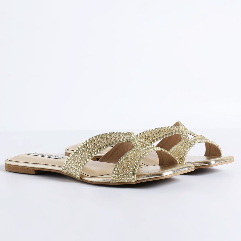 Crystalicious Sapphire Handcrafted Chic & Comfort Rhinestones Women Flat Sandal Non-Slip For Day-To-Night Wear - Image 3
