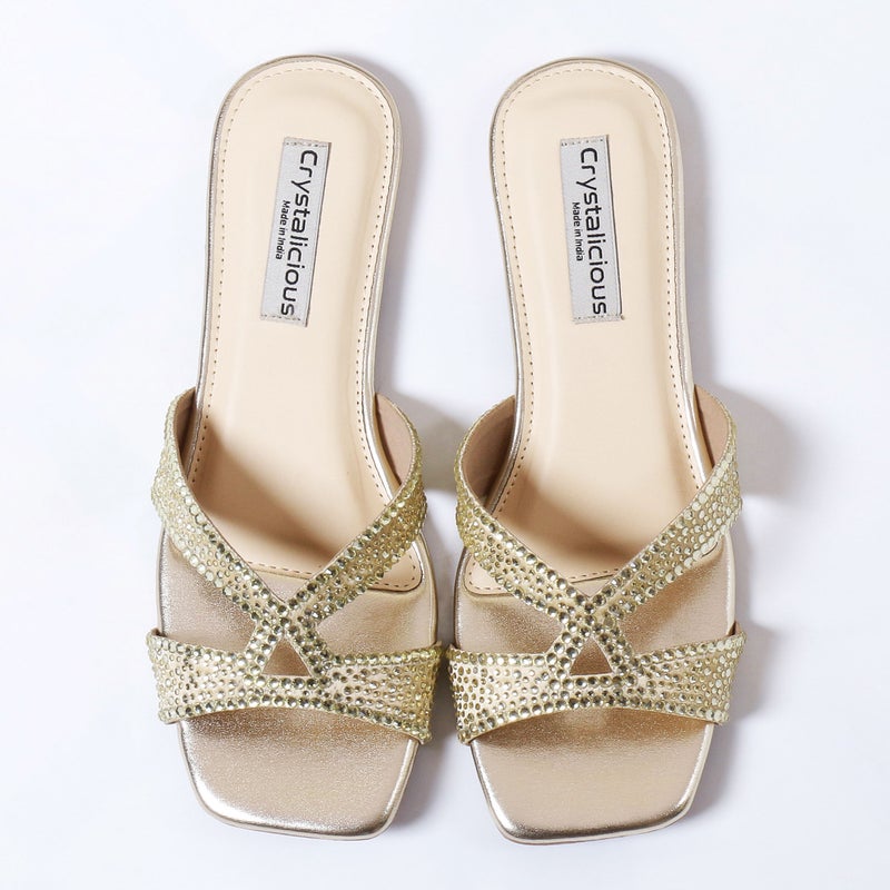 Crystalicious Sapphire Handcrafted Chic & Comfort Rhinestones Women Flat Sandal Non-Slip For Day-To-Night Wear - Image 1