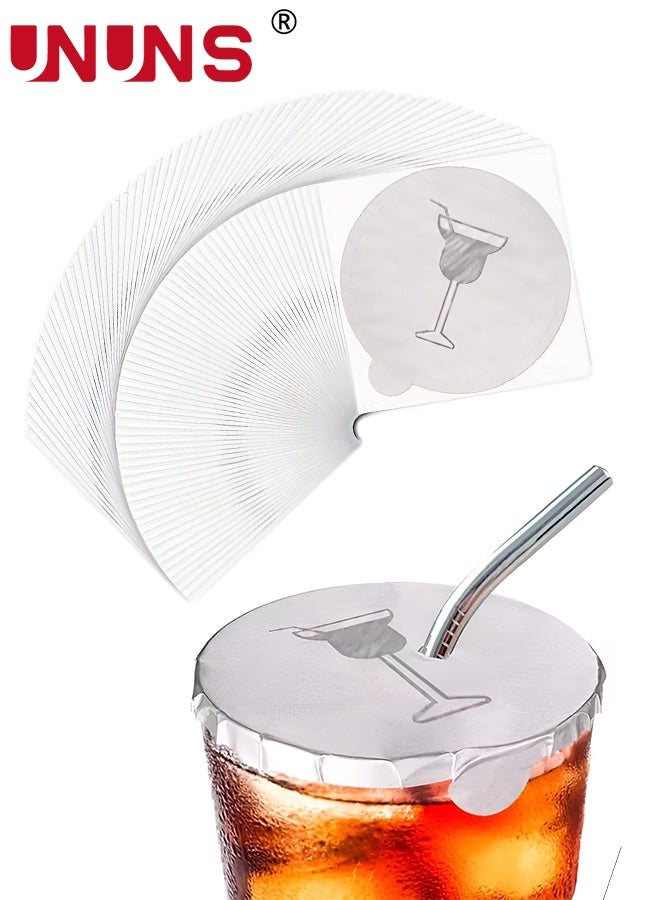 UNUNS Cup Covers,30pcs Foil Drink Caps,Adhesive Cup Cover,Disposable Drink Lid Stickers for Wine Cups & Glasses,Adhesive Cup Cover for Wine Cups & Glasses,100*90mm - Image 1