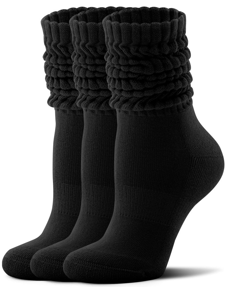 FITRELL Slouch Socks for Women, 3 Pairs Soft Cotton Knee High Scrunch Tube Boot Socks, Black, Medium-Large - Image 1