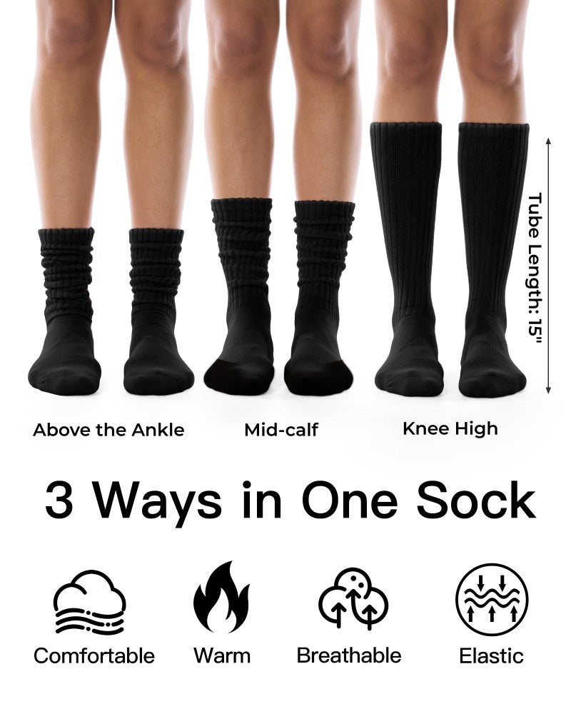 FITRELL Slouch Socks for Women, 3 Pairs Soft Cotton Knee High Scrunch Tube Boot Socks, Black, Medium-Large - Image 3