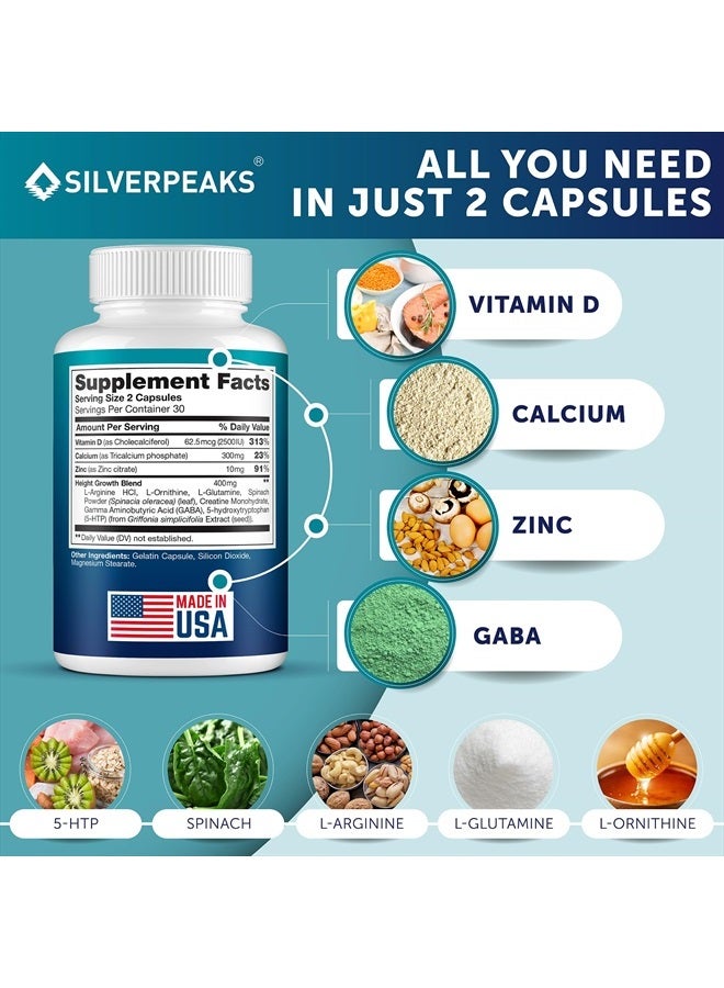 SILVERPEAKS Growth Capsules to Grow Taller - Height Growth Maximizer with Calcium for Bone Strength - Made in USA - Natural Get Taller Supplement to Increase Bone Growth - Free of Growth Hormone - Image 3