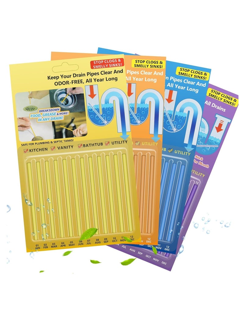 Excefore Drain Cleaner Sticks, 48 Strips Disposal Cleaner & Deodorizer,Eliminate Unpleasant Odors, Prevent Clogged Drains Safe for Sinks, Bathtub Drains, Septic Tanks - Image 1
