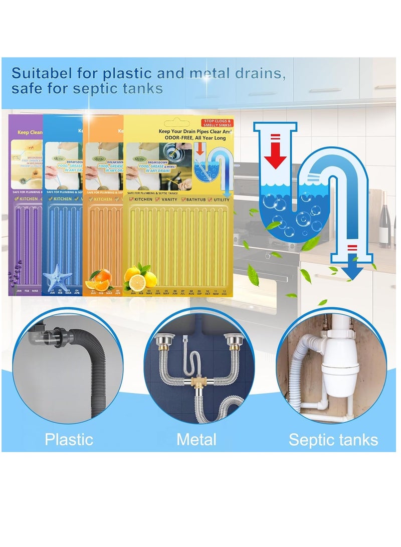 Excefore Drain Cleaner Sticks, 48 Strips Disposal Cleaner & Deodorizer,Eliminate Unpleasant Odors, Prevent Clogged Drains Safe for Sinks, Bathtub Drains, Septic Tanks - Image 2