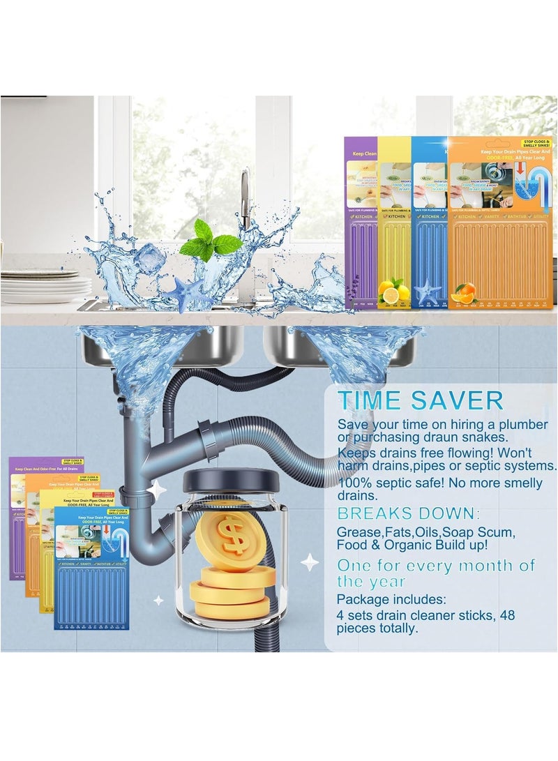 Excefore Drain Cleaner Sticks, 48 Strips Disposal Cleaner & Deodorizer,Eliminate Unpleasant Odors, Prevent Clogged Drains Safe for Sinks, Bathtub Drains, Septic Tanks - Image 3