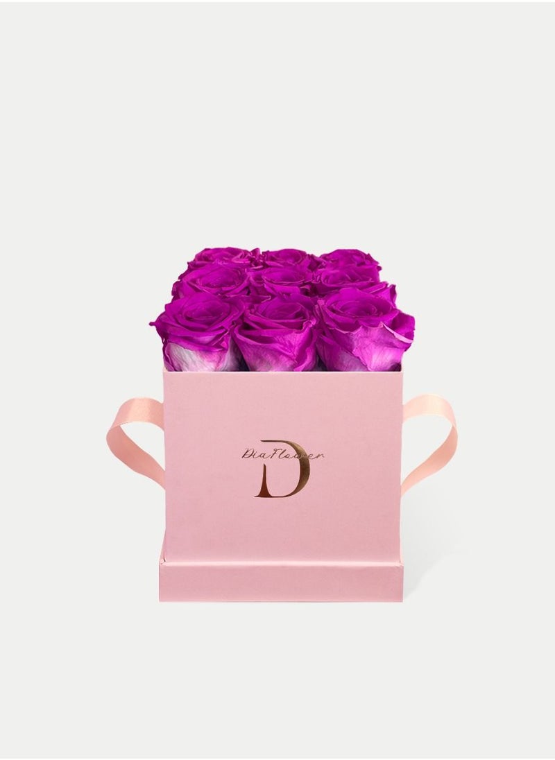 Dia FLOWER - Infinity Square Box, Purple 9 ROSES SMALL - Image 1