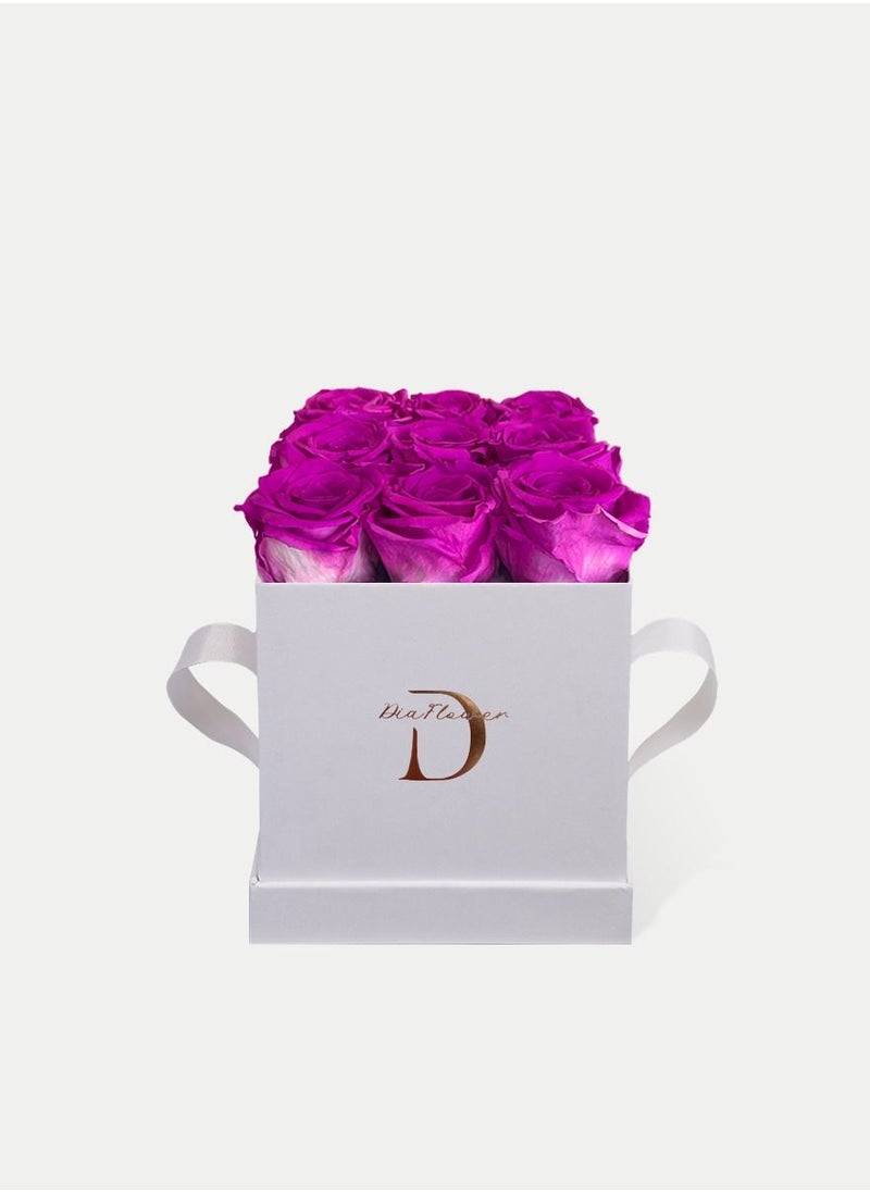 Dia FLOWER - Infinity Square Box, Purple 9 ROSES SMALL - Image 1