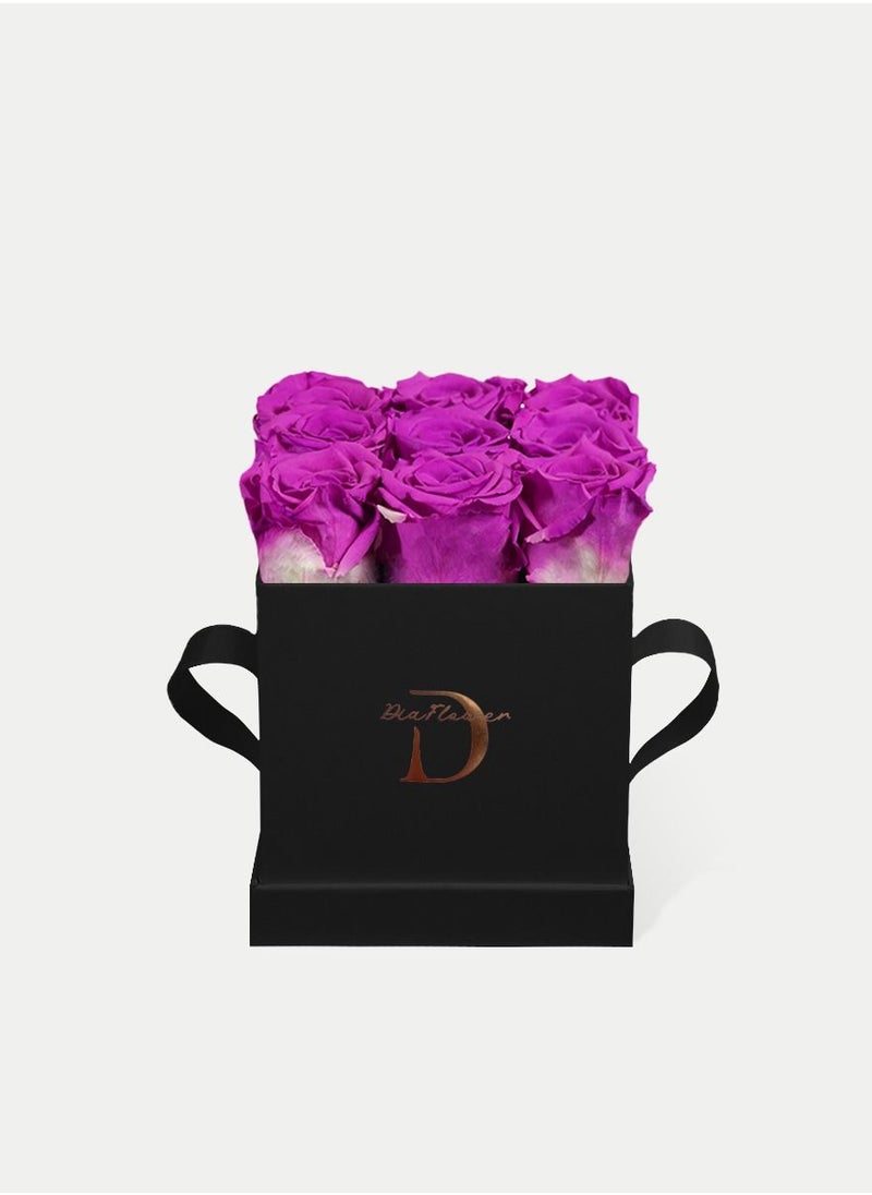 Dia FLOWER - Infinity Square Box, Purple 9 ROSES SMALL - Image 1