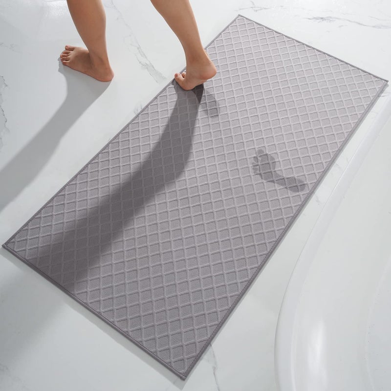 AMOAMI BathMatUltra Thin Bath Rugs RunnerRubber Backed Bath Mats for Bathroom Non SlipAbsorbent Bath Rug for Bathroom Floor Shower Sink 2x 424 x 47 Grey