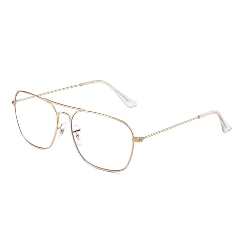 JM Aviator Computer Blue Light Blocking Glasses, Square Eye Protect Video Eyeglasses Anti Glare Men Women (Gold Frame Clear Temple Tips) - Image 1