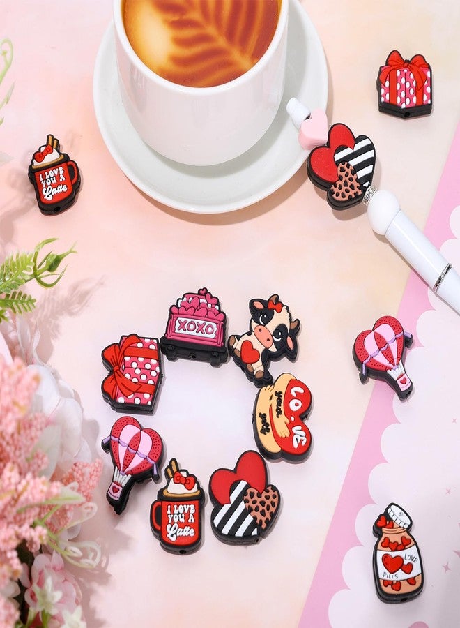 JarThenaAMCS 12Pcs Valentine Silicone Focal Beads Red Love Heart XOXO Loose Rubber Beads for Wedding Anniversary DIY Crafts Pen Keychain Making - Image 4
