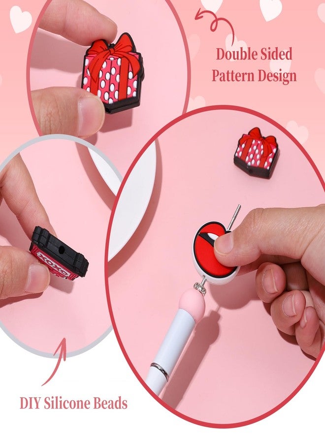 JarThenaAMCS 12Pcs Valentine Silicone Focal Beads Red Love Heart XOXO Loose Rubber Beads for Wedding Anniversary DIY Crafts Pen Keychain Making - Image 3