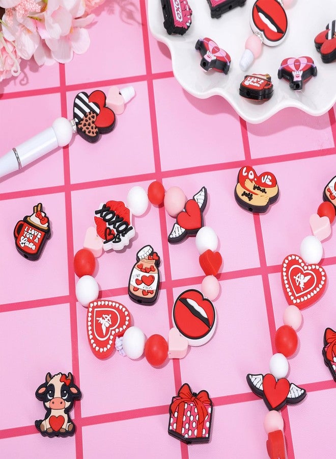 JarThenaAMCS 12Pcs Valentine Silicone Focal Beads Red Love Heart XOXO Loose Rubber Beads for Wedding Anniversary DIY Crafts Pen Keychain Making - Image 5