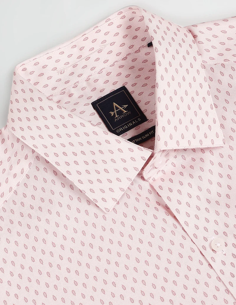 Arrow Light Pink Motif Print Manhattan Slim Fit Shirt for Men | Best Price UAE