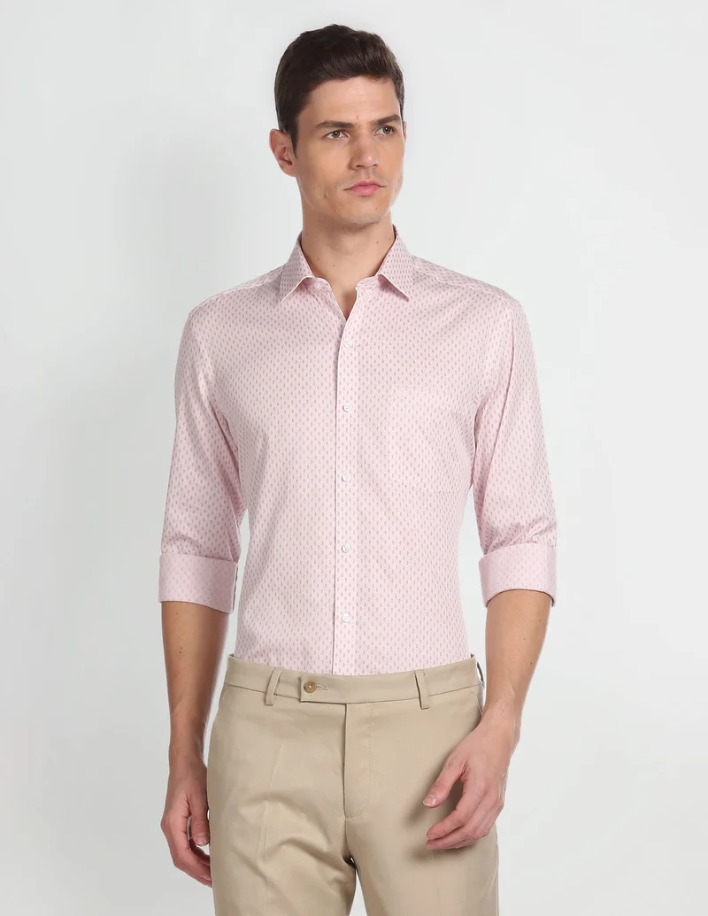 Arrow Light Pink Motif Print Manhattan Slim Fit Shirt for Men | Best Price UAE