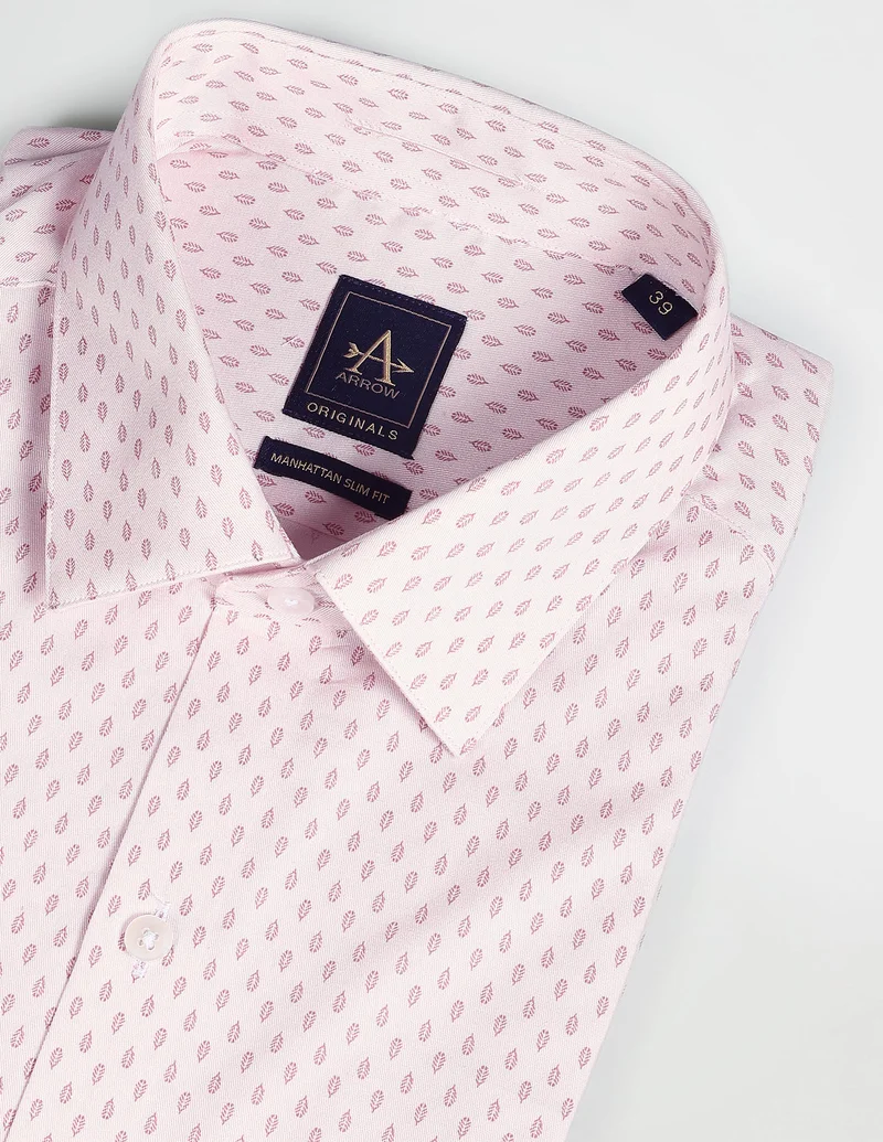 Arrow Light Pink Motif Print Manhattan Slim Fit Shirt for Men | Best Price UAE