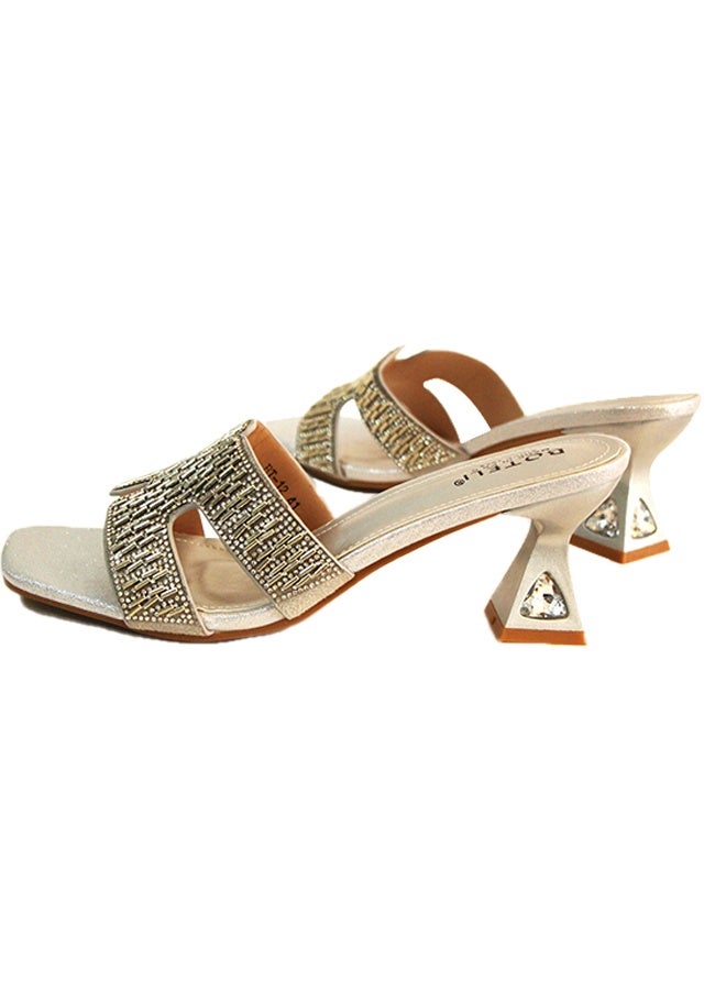 BOTELI With A Shiny Upper And A High Heel, The Women's Sizes 36-42 Sandal Series Features A Square Toe DesignMaking It A Fashionable Item For Height Enhancement  - Image 1