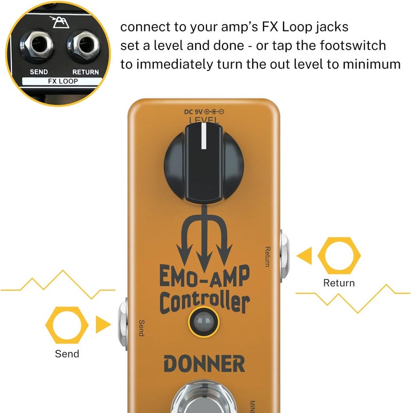 Donner دواسة تخفيف الصوت، وحدة تحكم EMO AMP محول إشارة دواسة تأثير الجيتار مع مفتاح كتم الصوت - Image 5