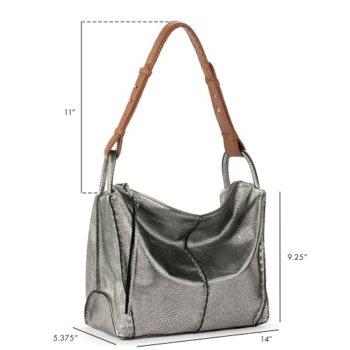 The Sak Los Feliz Hobo in Leather, Lined Shoulder Purse, Dark Silver - Image 2