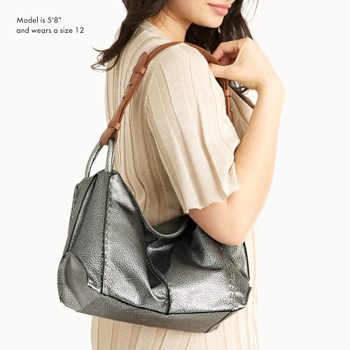 The Sak Los Feliz Hobo in Leather, Lined Shoulder Purse, Dark Silver - Image 5