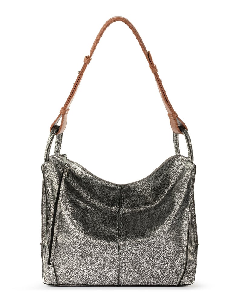 The Sak Los Feliz Hobo in Leather, Lined Shoulder Purse, Dark Silver - Image 1