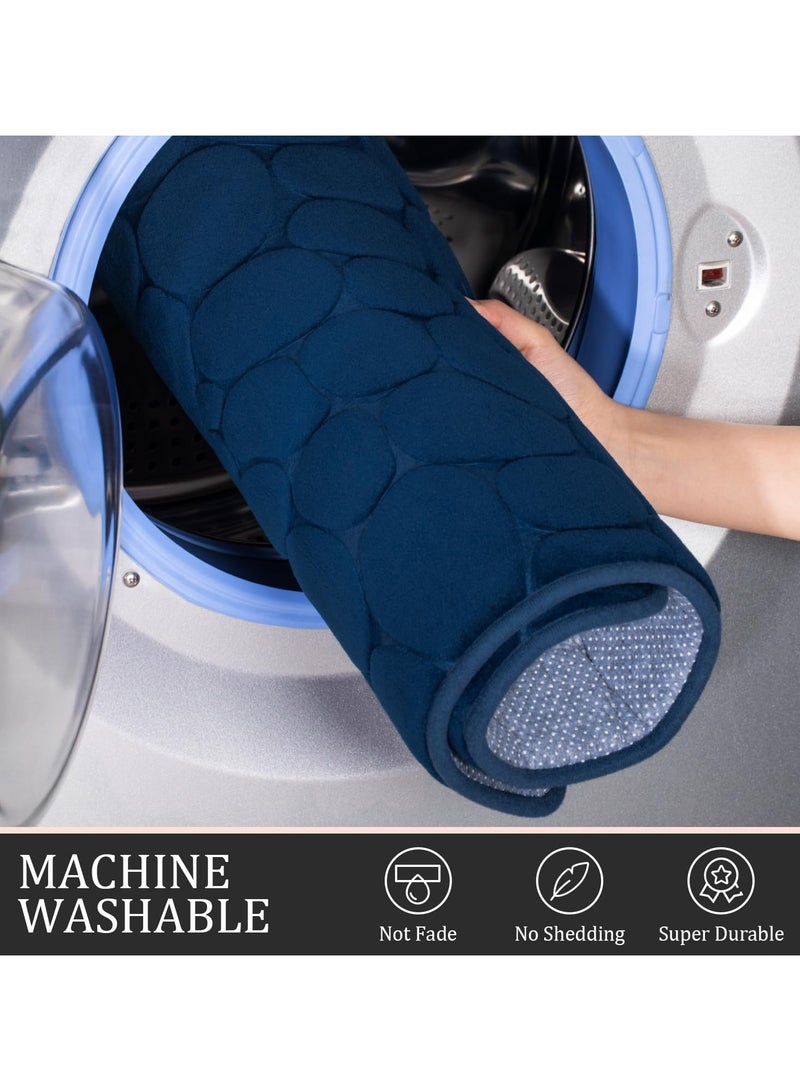 XiuWoo Bathroom Rugs Sets 3 Piece, Cobblestone Memory Foam Bathroom Mats Set Extra Thick, Non Slip Bath Mats for Bathroom, Water Absorbent, Washable Dark Blue Bath Rugs for Tub, Toilet and Floor - Image 5