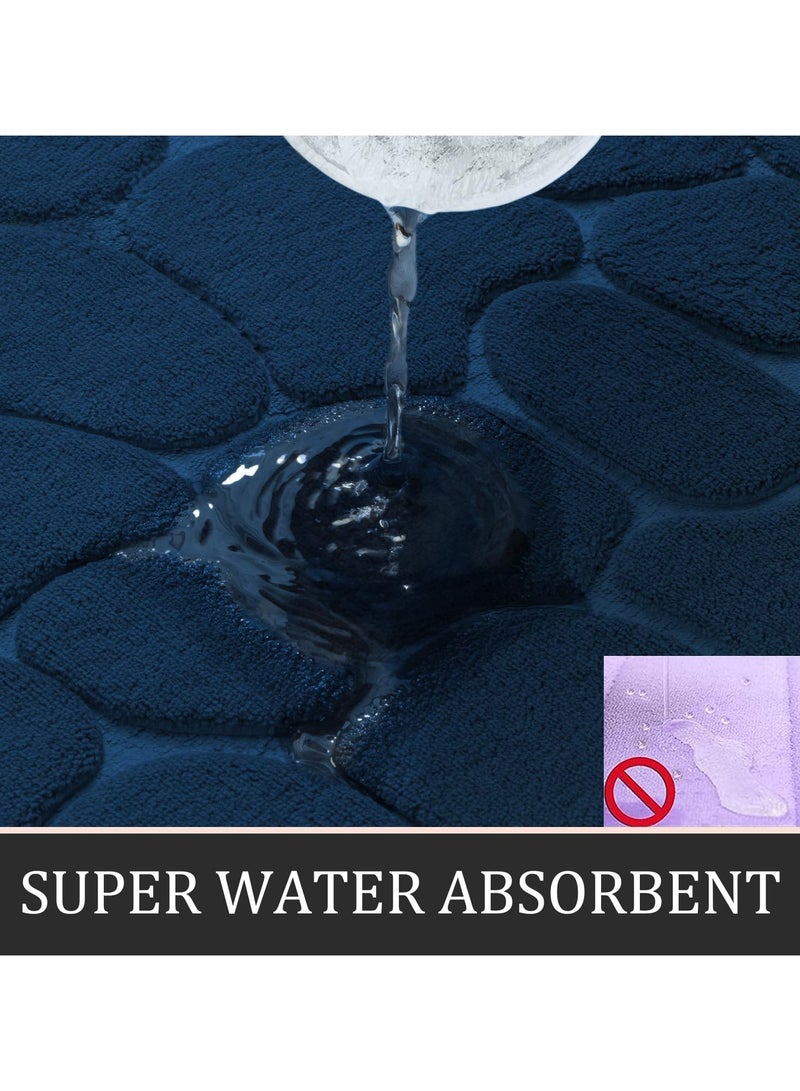 XiuWoo Bathroom Rugs Sets 3 Piece, Cobblestone Memory Foam Bathroom Mats Set Extra Thick, Non Slip Bath Mats for Bathroom, Water Absorbent, Washable Dark Blue Bath Rugs for Tub, Toilet and Floor - Image 4