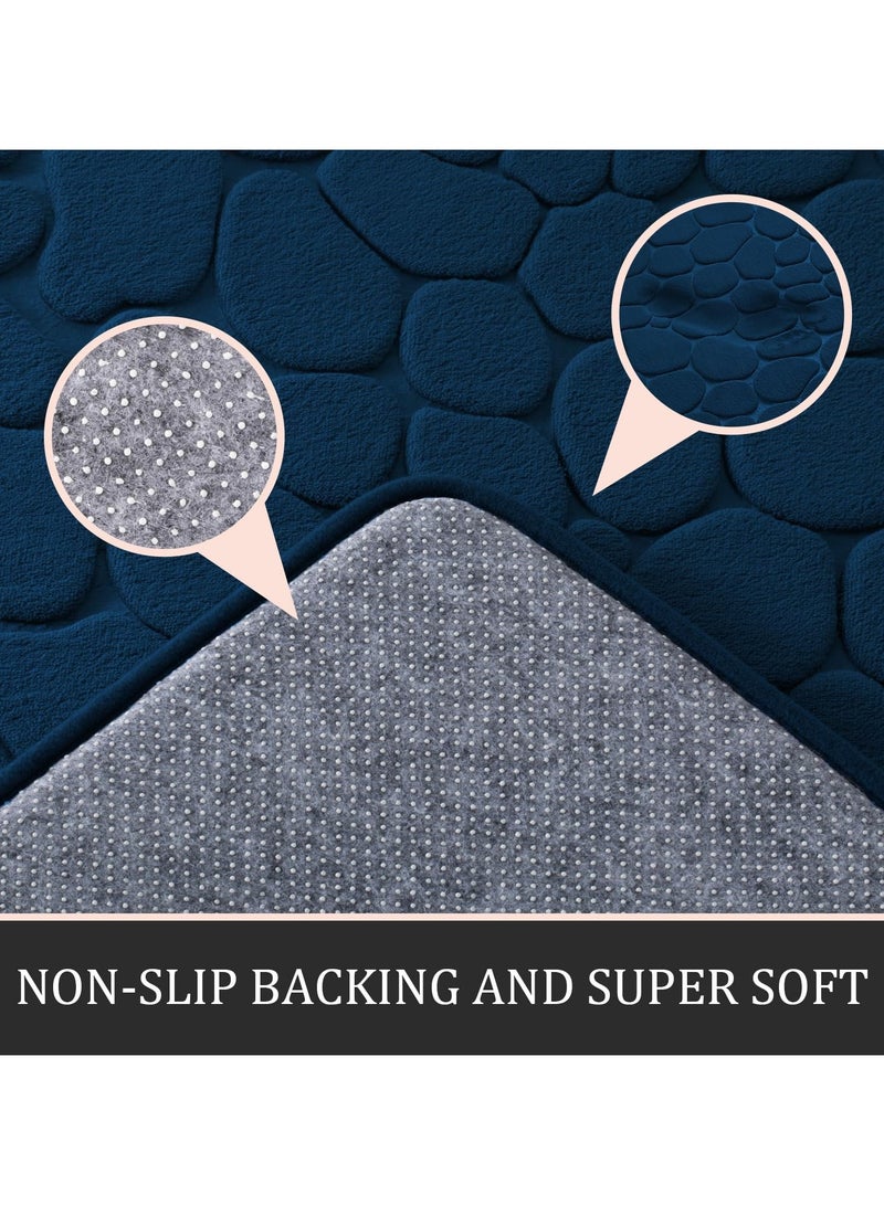 XiuWoo Bathroom Rugs Sets 3 Piece, Cobblestone Memory Foam Bathroom Mats Set Extra Thick, Non Slip Bath Mats for Bathroom, Water Absorbent, Washable Dark Blue Bath Rugs for Tub, Toilet and Floor - Image 3