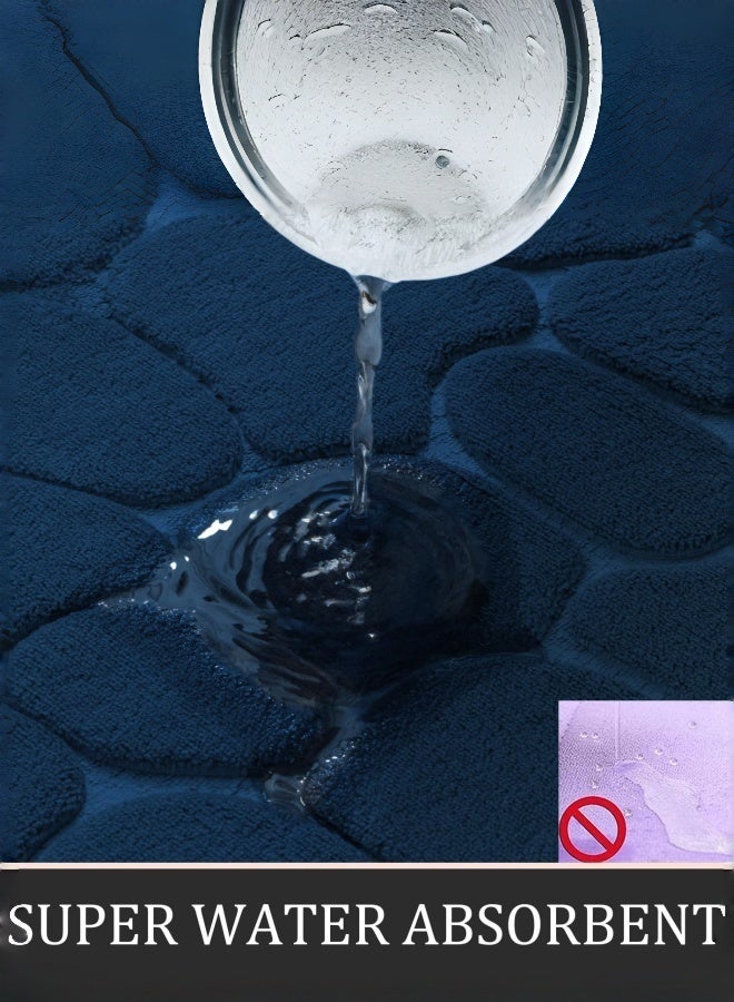 شو وو مجموعات سجاد الحمام 3 قطعة، حصاة رغوة الذاكرة الحمام الحصى مجموعة حصائر حمام سميكة جدا، غير قابلة للانزلاق للحمام، ماصة للماء، قابل للغسل سجاد حمام أزرق داكن للحوض والمرحاض والأرضية - Image 4