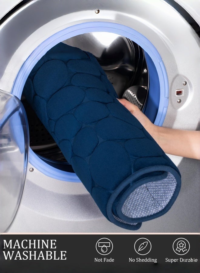 شو وو مجموعات سجاد الحمام 3 قطعة، حصاة رغوة الذاكرة الحمام الحصى مجموعة حصائر حمام سميكة جدا، غير قابلة للانزلاق للحمام، ماصة للماء، قابل للغسل سجاد حمام أزرق داكن للحوض والمرحاض والأرضية - Image 5