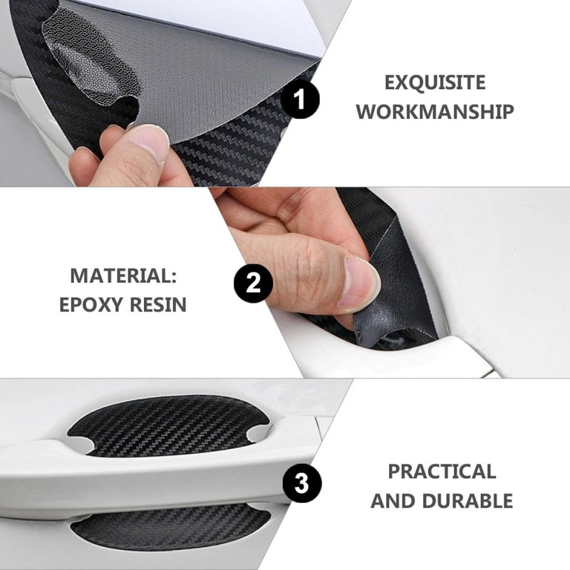 Amosfun 8pcs Car Door Handle Protector Film Carbon Fiber Texture Anti-Scratch Stickers for Vehicle Door Handle Protection Exterior Trim - Image 3
