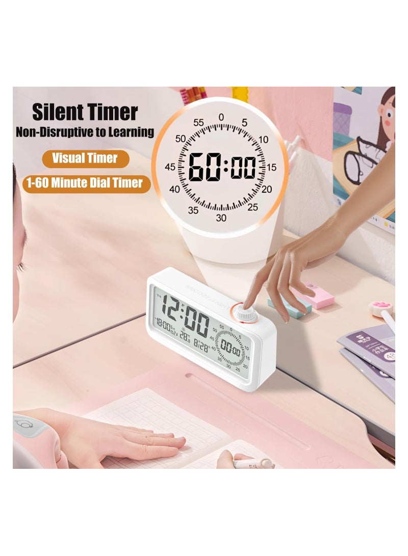 SYOSI 60-Minute Visual Timer for Kids, Pomodoro Timer, Countdown and Count Up Timer, Rechargeable Alarm Clock, Dual Display, LCD Time Reminder, Ideal for Homeschooling, Teaching, and Time Management(1 Pack)  - Image 4